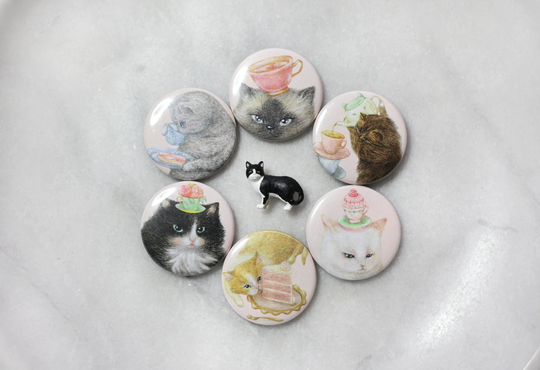 High Tea Kitty Magnets | Cat Fridge Button Animal Lover Gift