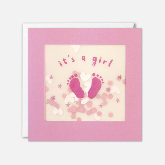Pink Feet New Baby Girl Card With Paper Confetti - Shakies By James Ellis