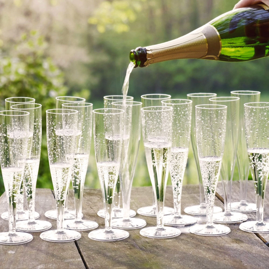 10 X Clear Prosecco Flutes 175Ml 6Oz Capacity Recyclable Polystyrene Material Transparent 1-Piece Sturdy Champagne Glasses Bbqs Picnics