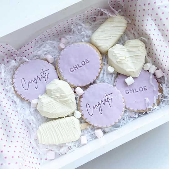 Personalised Congratulations Biscuit Treat Gift Box | Congrats Biscuits Gifts Wedding New Job Baby House Engagement Any Occasion