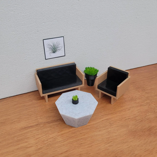 124 Scale Miniature Living Room Set Includes Couch, Armchair & Coffee Table
