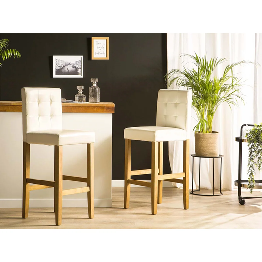 Set Of 2 Bar Chairs Faux Leather Off-White