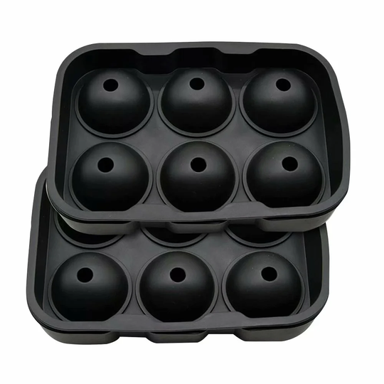 Black Round Silicon Ice Cube Ball Maker Tray 6 Large Sphere Molds Bar For Whiskey, Reusable