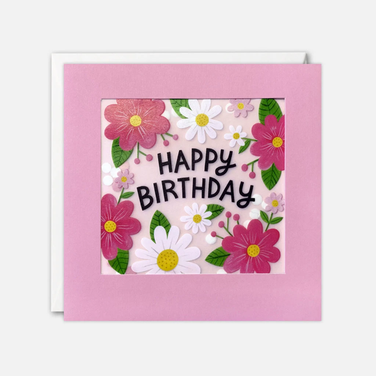 Pink & White Flowers Birthday Card With Paper Confetti - Shakies By James Ellis