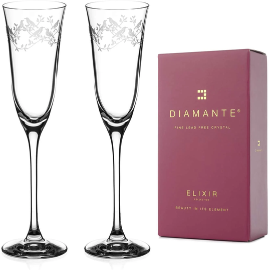 Diamante Champagne Flutes Crystal Prosecco Glasses Pair With