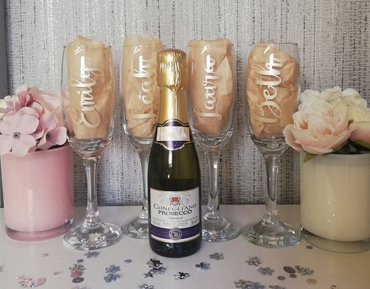 Champagne Prosecco Flutes, Personalised, Hen Party, Wedding, Gift, Bride