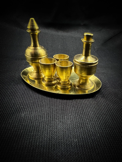 Vintage Miniature Brass Bottles-Decanter Tray & Glasses Or Goblets - Collectible Ornament -Home Decor