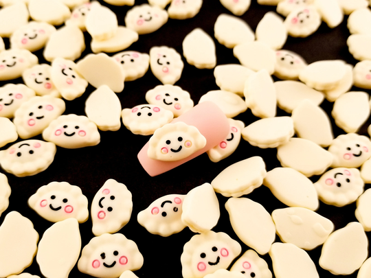 10 Miniature Dumpling Cabochons, 14mm Resin Gyoza Shaker Mold Embellishment Bits, Nail Decoration, Slime, Dollhouse Food