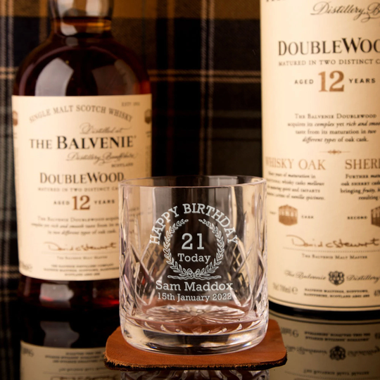 Personalised Engraved 21St Birthday Crystal Whisky Glass For Him Or Her With Presentation Box. Personalized Son Stepson Keepsake Present