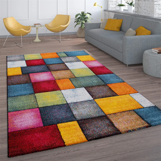 Home Short-Pile Living Room Rug Check Design Colourful Squares Multi-Coloured Colourful, Size:160X230 Cm
