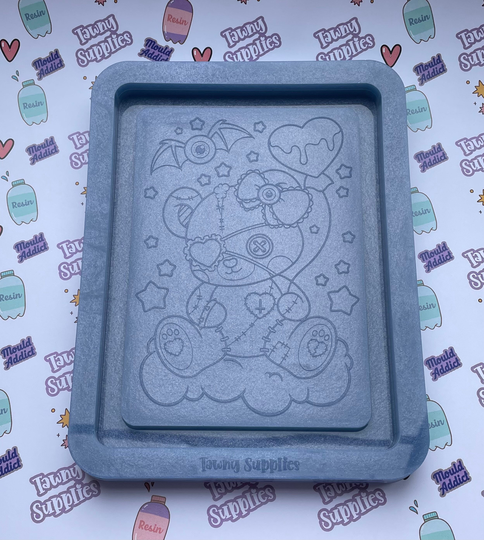 Patchwork Teddy Trinket Tray Mould, Tray, Resin Mold, Craft, 10mm Thick, Yami Kawaii