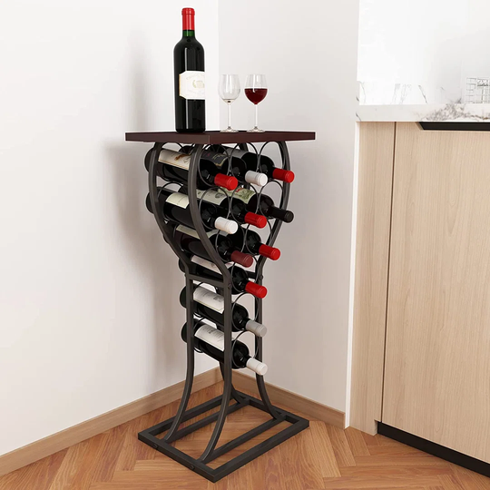 Freestanding Wine Storage Organizer Display Rack, Wine Rack Console Table, Vertical Design For Small Spaces, Holds 11 Bottles, 15W X 12D X 33H Inch