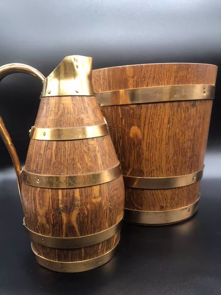 French Oak Coopered Bucket & Jug