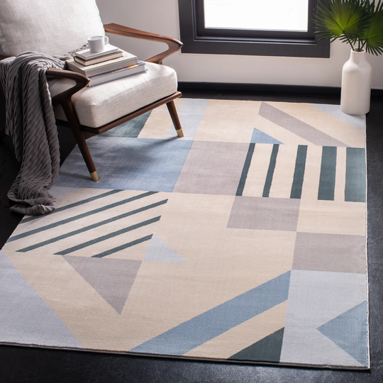 Makena Looped/Hooked Ivory/Blue/Black Rug