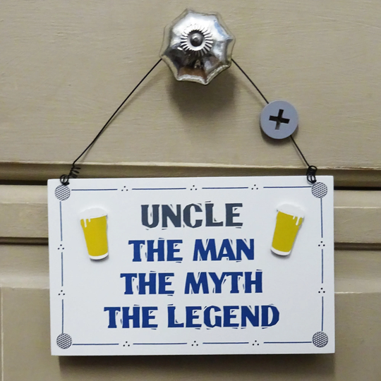 Uncle Plaque The Man Myth Legend Sign Gift Wooden 3D Beer Glasses Cream 79570