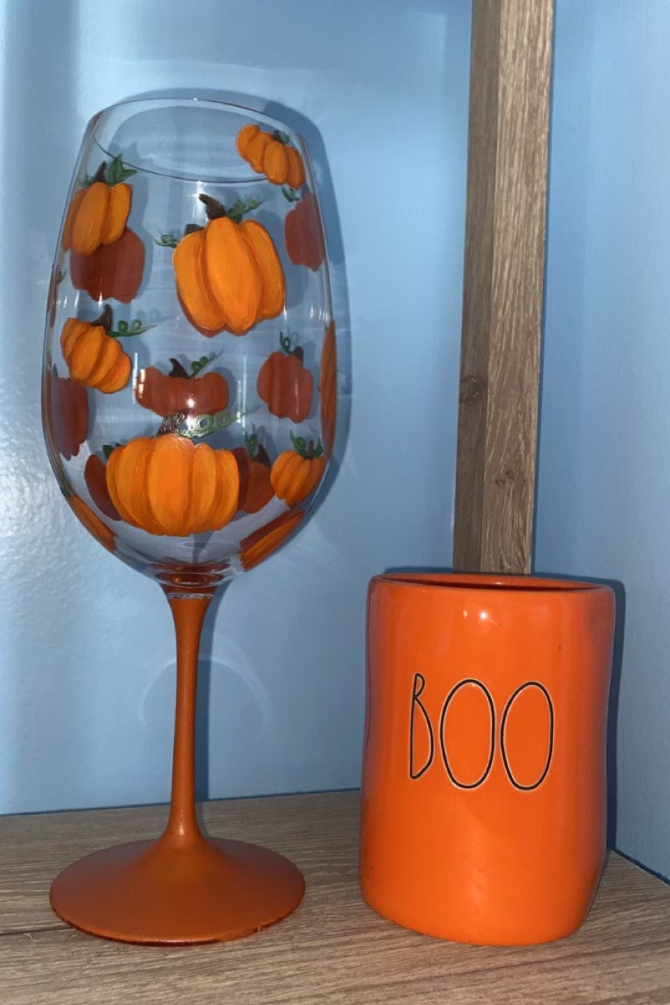 Hand Painted Fall Pumpkin Wine Glass