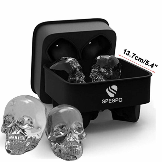 Big Size 3D Skull Ice Cube Moulds ,Spespo Silicone Ice Cube Tray Maker,Makes 5 X 6cm ice skulls for Gin Glasses, Whiskey, Scotch, Cocktail and...