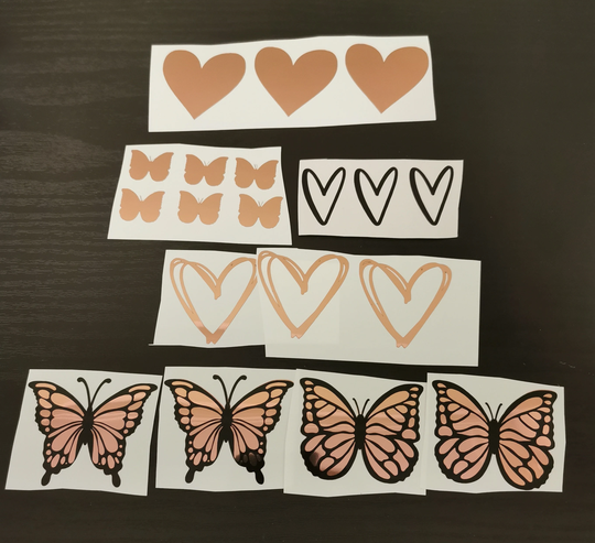 Butterfly & Hearts Stickers, Cup, Bottle, Wall Art, Laptop, Wine Glass, Wedding , Phone Case Sticker, Memorial Decals