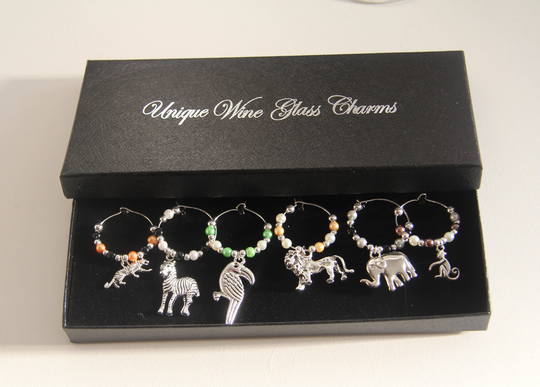 Safari/Jungle Wine Glass Charms Set Of 6 - Gift, Stocking Filler