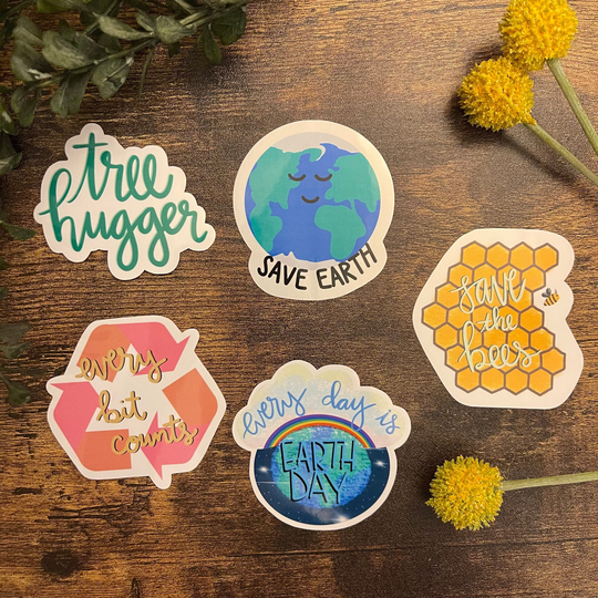 Earth Day Sticker Or Magnet Bundle | Water Bottle Laptop Recycle Symbol Save The Bees Tree Hugger