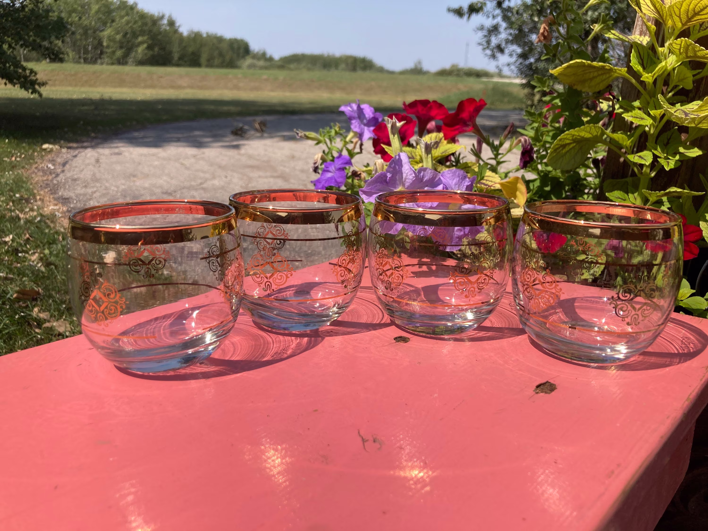 Roly Poly Wine Glass , Stemless, Mcm, Glasses, Gold, Bar Cart, Vintage, Mid Century, Glass, Cocktail, Beverage