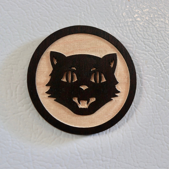 Black Cat Face Round Wood Magnet - Lover Locker Or Fridge