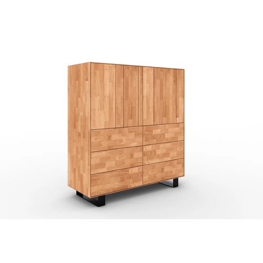 Steel 132 Cm Wide 6 Drawer Beech Wood Highboard