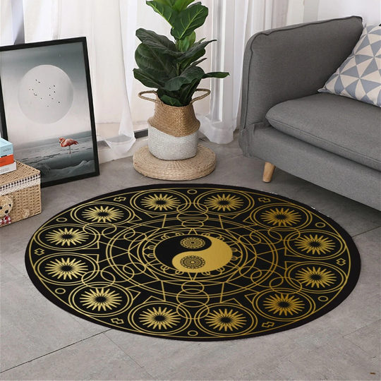 Golden Yin-Yang Round Area Rug