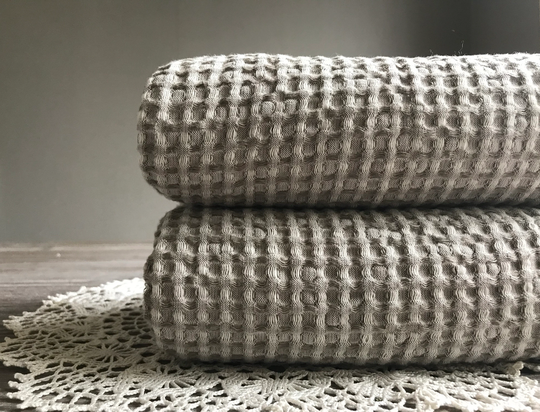 Large Bath Towel, Linen Cotton Blend, Waffle Sauna New House Gift Idea, For Mom, Luxury Spa, Eco Friendly Gift