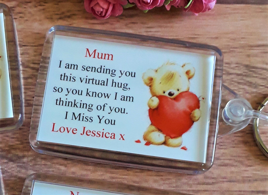 Virtual Hug Keyring - Missing You Love Birthday/Teacher Nhs Care Key Worker Mum Dad Nan Grandad Sister Brother