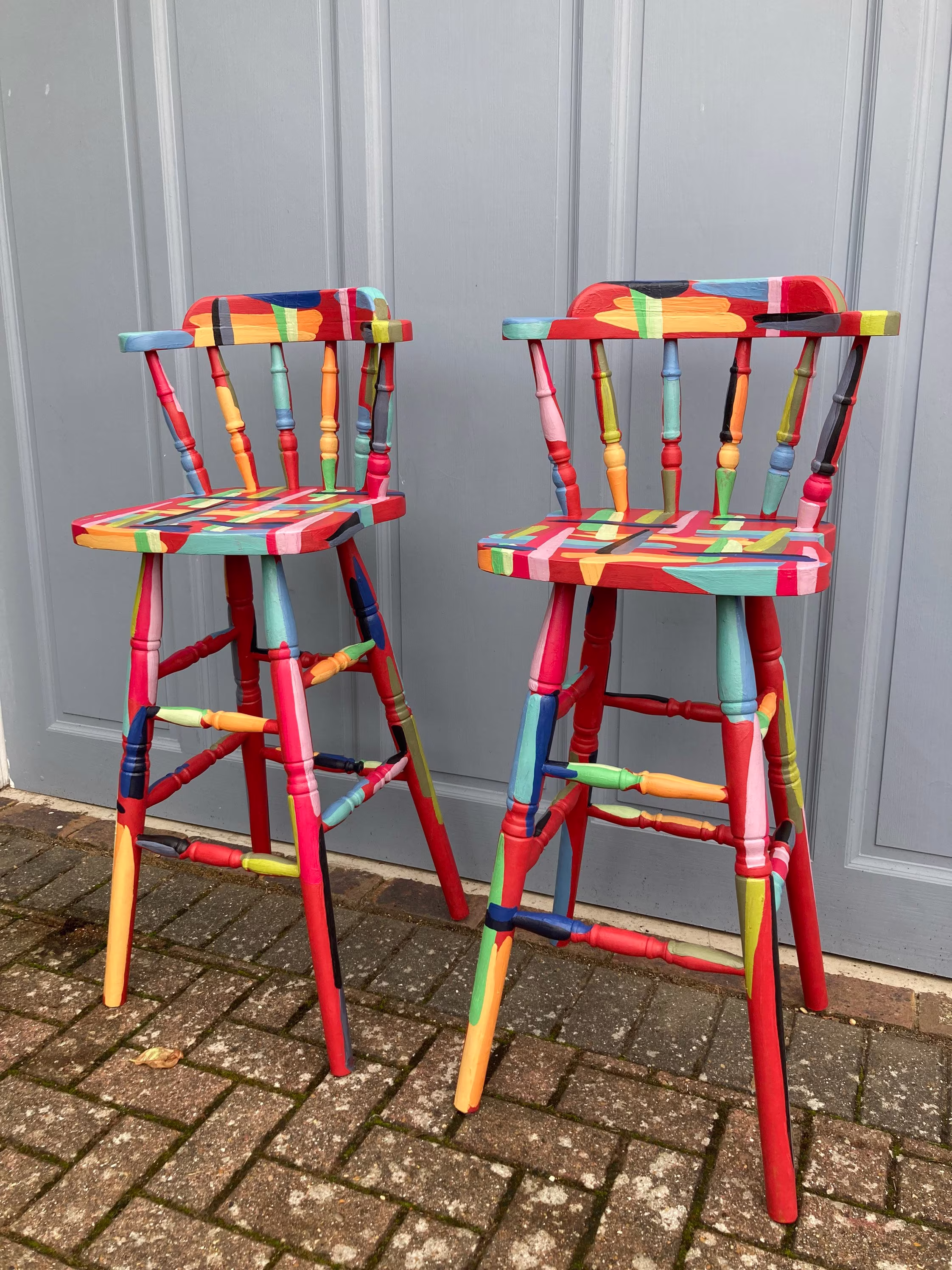 Pair Of Hand Painted Bar Stools