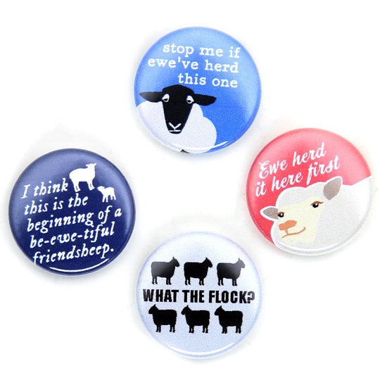 Knitting Puns Pin Set, 1 Inch Back Buttons, What The Flock, Badges, Set Of 4
