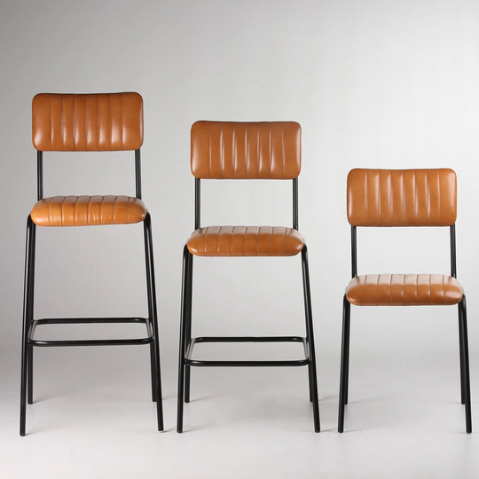 Diner Bar Stool Kitchen Island Counter Seating, Dining Chair - Tan Seat Black Base 67