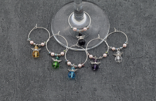 Angel Wine Glass Charms, Rings, Colourful Ring, Set Of 6 Angels Charms