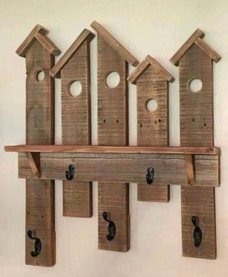 Rustic Reclaimed Wood 4 Hook Key Holder With Shelf & Letter Rack