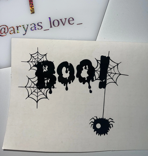 Halloween Boo Spider Web Self Adhesive Vinyl Sticker On Decal Goth Bottle Mug Tumbler Glass Window Laptop Clothing