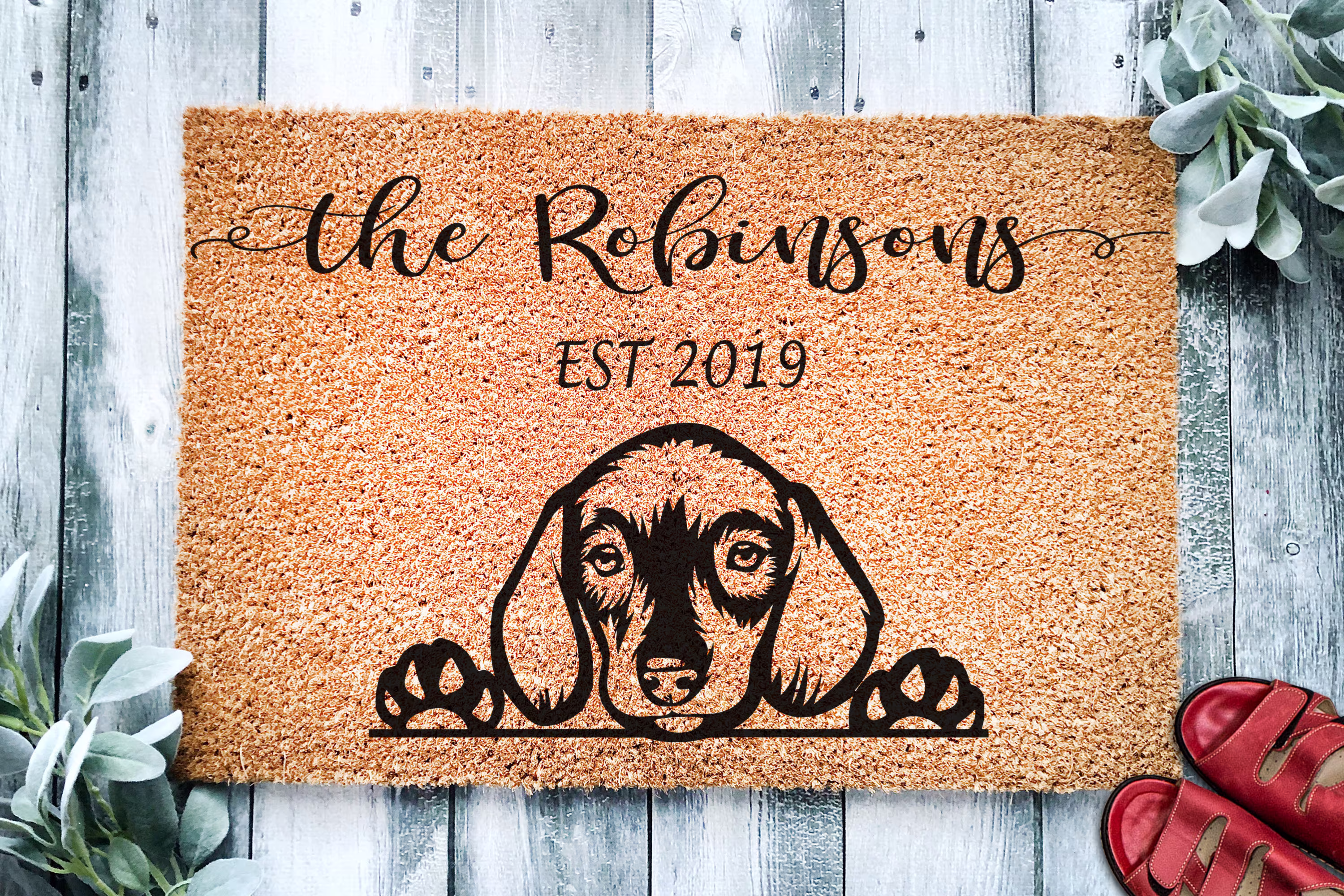 Dachshund Wiener Puppy Dog V2 | Personalized Doormat Custom Welcome Mat Housewarming Gift Closing Last Name