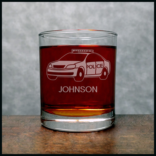 Police Car Engraved 11.2Oz Whiskey Glass, Deeply Etched Rocks Glass - Personalized Gift Free Personalization