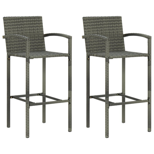 vidaXL 2x Bar Stools Grey Poly Rattan Pub Bistro Counter Stool Kitchen Chair