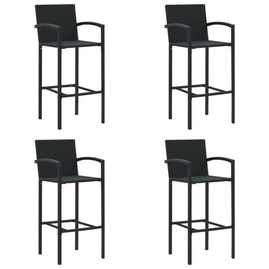 vidaXL 4x Bar Stools Black Poly Rattan Kitchen Stool Armchairs Garden Chairs