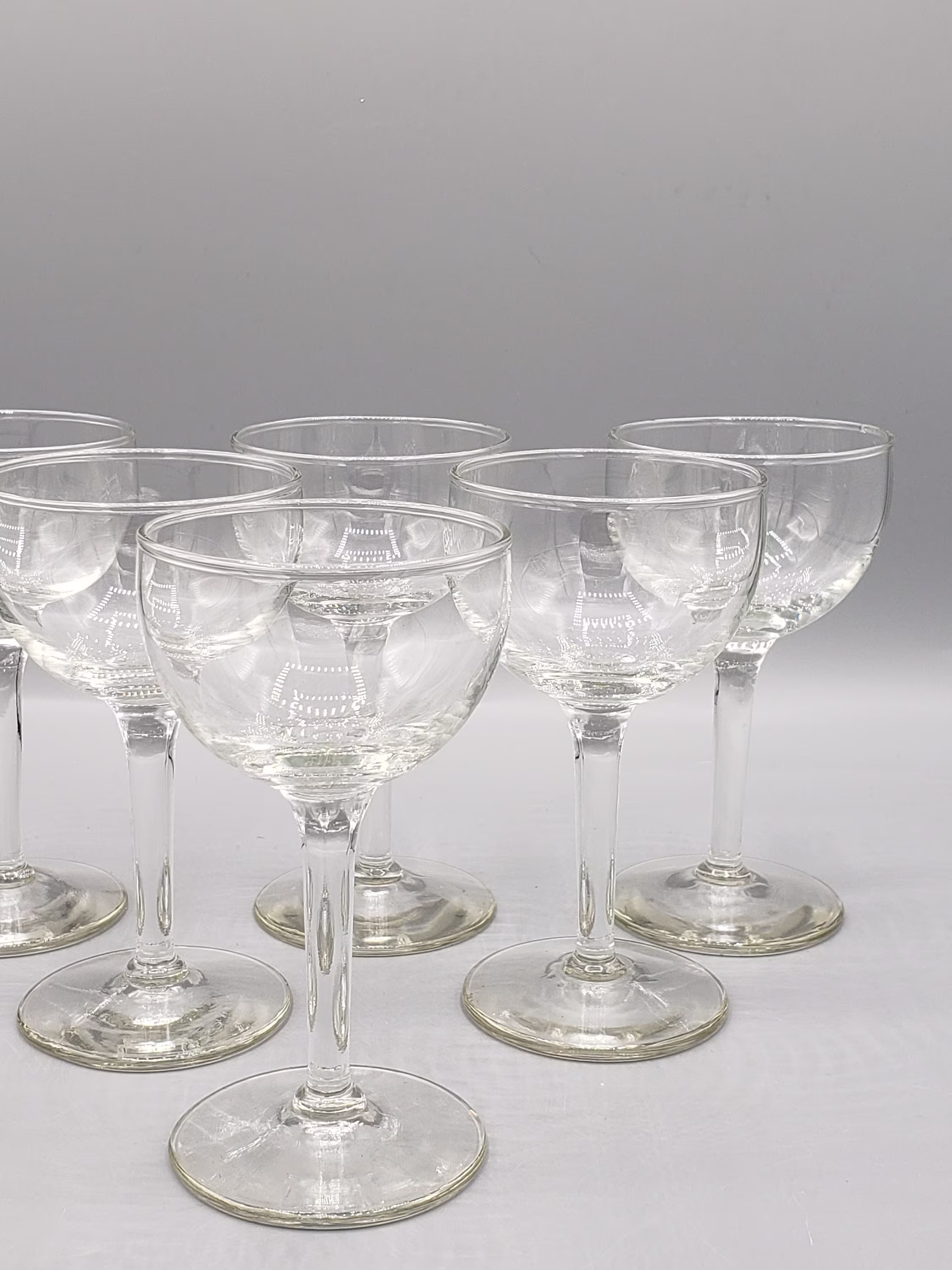 Set Of 6 Vintage Crystal Champagne Glasses ~ Hand Blown Wine Special Occasion Glassware Round, Straight Bowl With Smooth Stem