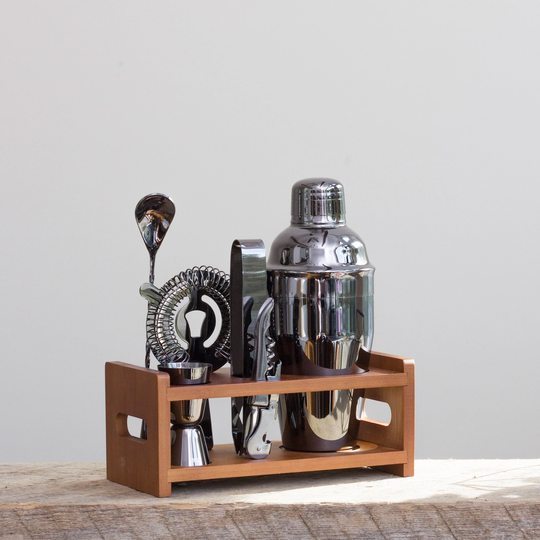Bartender Kit Black 7 Piece - Parisian Cocktail Mixology Set Gunmetal Shaker With Muddler, Pourers, Strainer & Twisted Bar Spoon