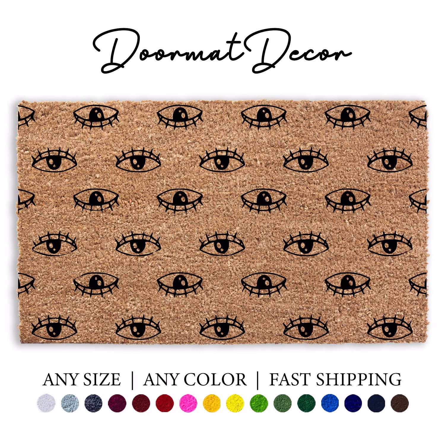 Evil Eye Dots Pattern Doormat, Flocked Coir Door Mat, Outdoor Welcome Entryway Mandala, Hasma Hand, Positive Vibes Rug