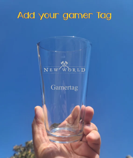 New World Deep Engraved Pint Glass/Gamer Cup Video Game Gift Streamer Whiskey