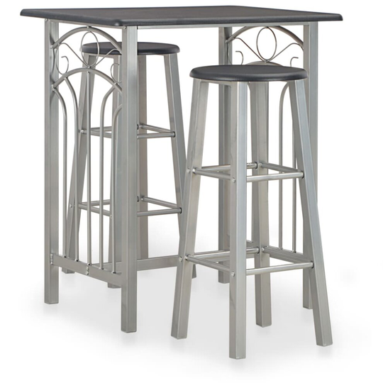 vidaXL Bar Set 3 Pieces Wood and Steel Black and Grey Bar Table and Stools