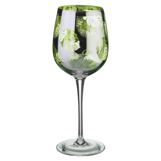 Tropical Leaves 450ml Glass Stemmed Wine Glass