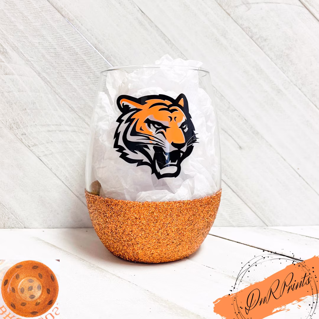 Cincinnati Bengals Glitter Wine Glass/Football Sports