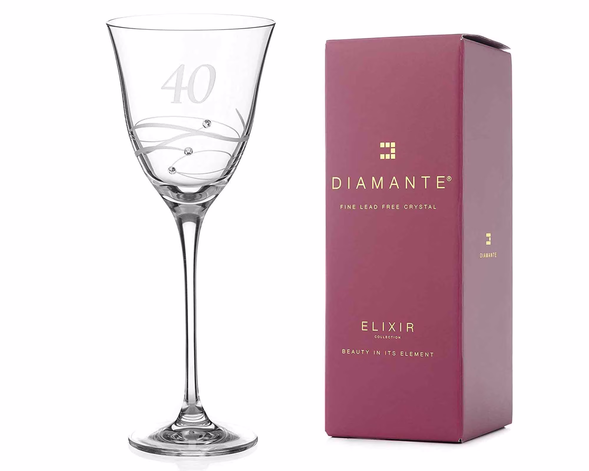 Diamante Swarovski 40Th Birthday Wine Glass - Single Crystal With A Hand Etched "40