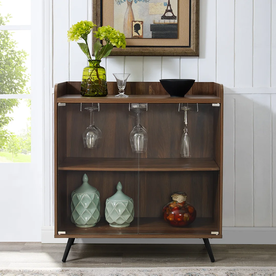 30" Glass Door Bar Cabinet with Metal Legs