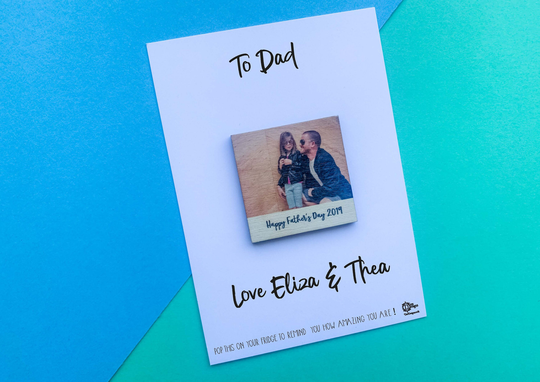 Father's Day Gift/Printed Wooden Photo Magnet With Personalised Card Wedding Anniversary Birthday Xmas Christmas Stocking Filler Dd2350